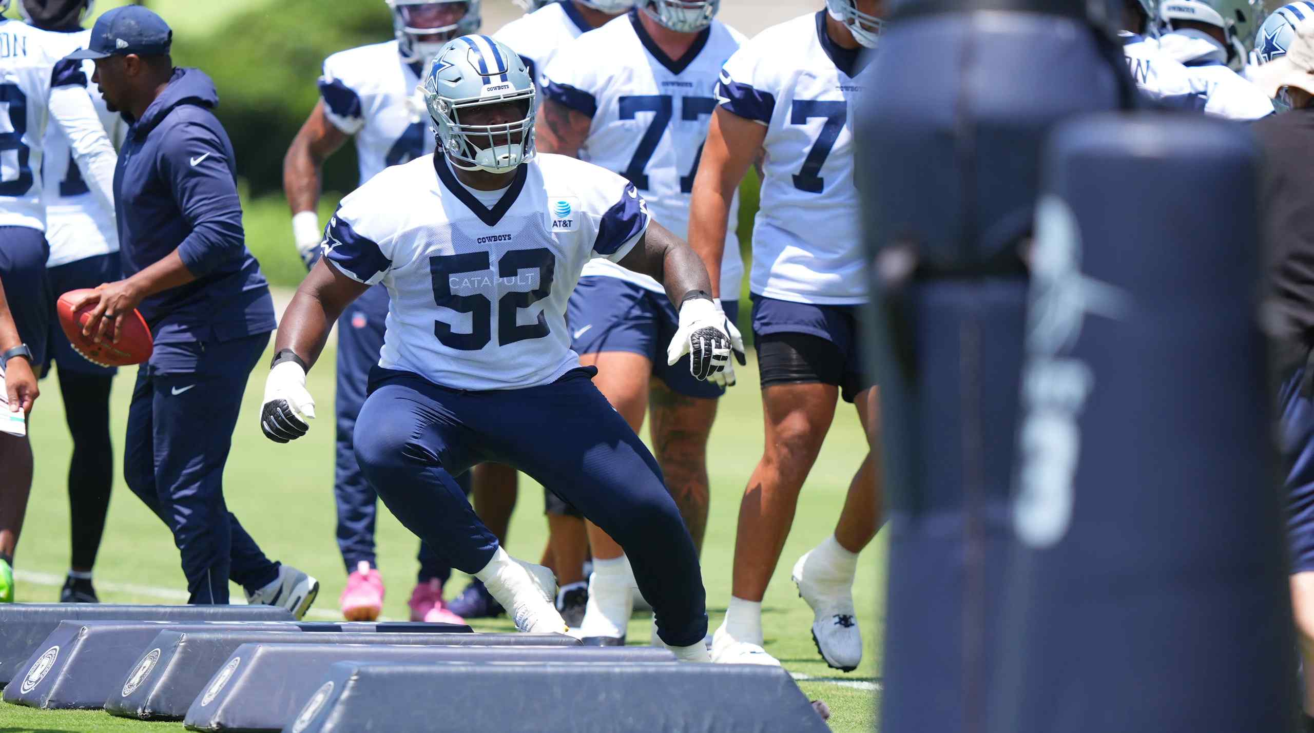 Dallas Cowboys players in a practice session.